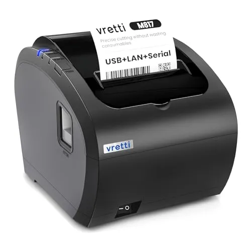 vretti Thermodrucker Bondrucker 80mm, Thermo-Etikettendrucker mit USB Serial LAN Port