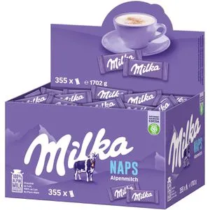 Milka Naps Mini-Schokoladentafeln Alpenmilch 1,702 kg Vorratsbox - Süßigkeiten – Große Vorratsbox mit zartschmelzenden Milka Naps Alpenmilch für jederzeitigen Schokoladengenuss!
