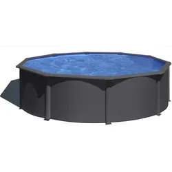 Gre Pool KIT350GY - Rundpool aus Stahl, anthrazit, 350 x 120 cm - Runder Aufstellpool mit anthrazitfarbener Stahlwand, 350 cm Durchmesser und 120 cm Höhe. Ideal für Gärten, einfach aufzubauen und abzubauen. Inklusive Sicherheitsleiter und Sandfilteranlage für unbeschwerten Badespaß.