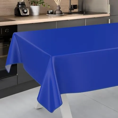 ANRO Wachstuch Tischdecke UNI Blau 200x140cm - Eckige Tischdecke in Textil-Optik, wasserabweisend und abwaschbar – ideal für Innen und Außen, perfekt für Garten und Camping.
