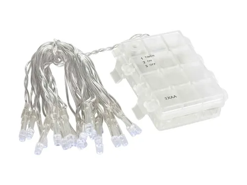 Linder Exclusiv GmbH LED-Lichterkette, Batterie Außen 2,85m 20 LEDs kaltweiß 6/18h Timer transparent