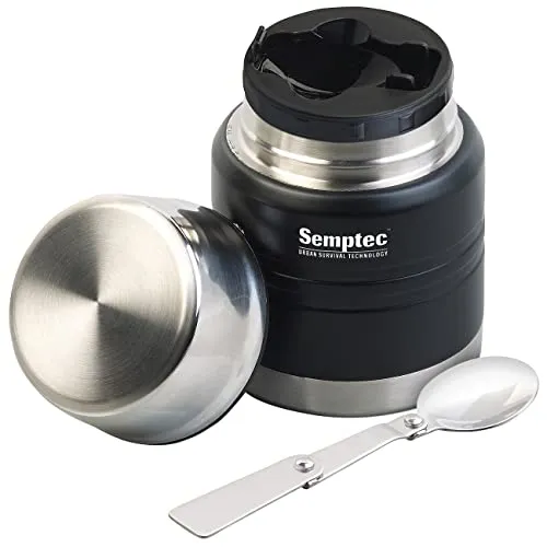 Semptec Urban Survival Technology Bottle: Vakuum Thermoschüssel für Essen, Getränke & Suppen, Löffel, 350ml (Doppelwandiger Isolierbecher, Thermo Lunchbox Edelstahl, Müsli)