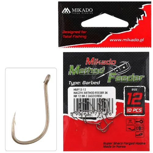 MIKADO Total Fishing Feederhaken Method Feeder Haken Lose 10 Stück Gr. 12 Widerhaken - Karpfen Angeln, (10-St), Mit Widerhaken
