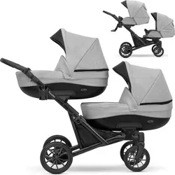 Kunert 2in1 BOOSTER Grau - Kinderwagen für Zwillinge mit schwarzem Rahmen - Grau