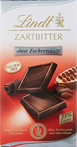Lindt Zartbitter Schokolade ohne Zuckerzusatz 100g - Zartbitter Schokolade mit 55% Cacao, perfekt für zuckerbewusste Genießer – glutenfrei und unwiderstehlich lecker!
