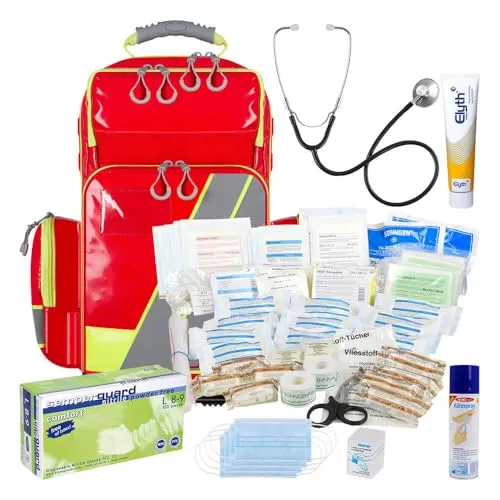 aluderm by Söhngen SÖHNGEN Lifebag Notfallrucksack L, rot/silber/gelb, DIN 13169 mit Zusatzmaterial, Art.-Nr. 611048 | Notfallrucksack | Sanitätsrucksack | Erste Hilfe Rucksack