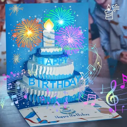 LUZOON 3D-Geburtstagskarte mit Musik und LED-Kerze - Grußkarte mit interaktivem 3D-Design, das ein Geburtstagslied spielt und eine beeindruckende Lichtshow mit LED-Kerzen bietet – das perfekte Geschenk für unvergessliche Geburtstagsmomente!
