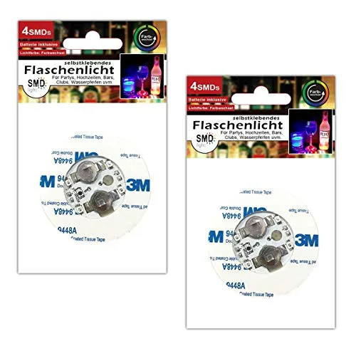 Eaxus 2er Set Selbstklebende LED RGB Flaschenlicht mit Beleuchtung Party Flaschenbodenbeleuchtung Bunt SMD Flasche Partyglas Licht Batterie
