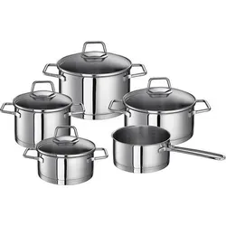 Schulte-Ufer Set1046 Topfset Maxi Wega, 5-teilig - Hochwertiges Topfset in Edelstahloptik mit praktischem Innenskalierung und Aluminium-Kapselboden, geeignet für alle Herdarten inklusive Induktion.