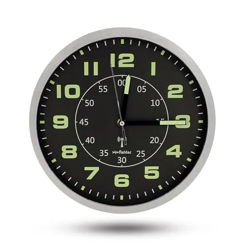 Wanduhr modernes Design – Wanduhr mit großen Ziffern – Funk – doppelte Anzeige mit Stunden und Minuten – perfekt für Küche, Büro, Wohnzimmer, Schlafzimmer – 30 cm – Grau & Schwarz