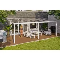 Skan Holz Terrassenüberdachung Monza 648 x 257 cm - Hochwertige Terrassenüberdachung aus pulverbeschichtetem Aluminium in Weiß, mit integriertem Regenrinne und 10 mm Verbund-Sicherheits-Glas für optimalen Schutz und Lichteinfall.