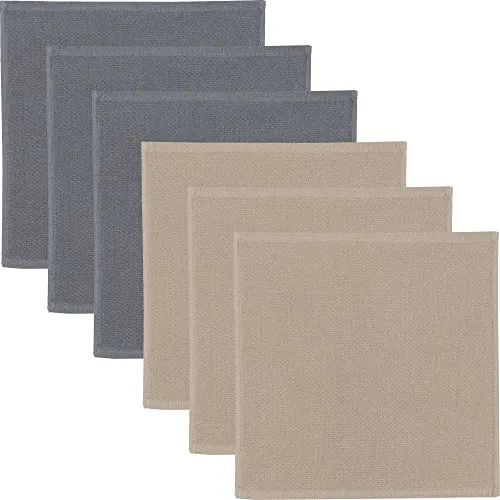 Erwin Müller Reinigungstuch, Putztuch, Putzlappen, Spültuch 2-farbig 6er-Pack grau/beige Größe 25x25 cm - zum Spülen oder Staubwischen, robust, langlebig, mit Frottierseite