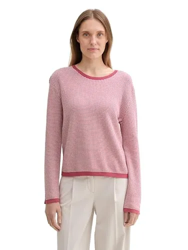 TOM TAILOR Damen Strickpullover - Baumwolle, White Pink Bubble Knit Design, XXL - Stylischer Pullover für Damen aus hochwertiger Baumwolle mit kleinem Schlitz am Ärmelabschluss. Unterstützen Sie nachhaltige Baumwollproduktion mit jedem Kauf!