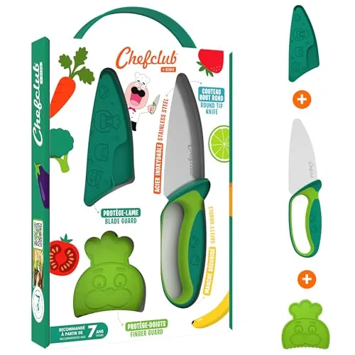 Chefclub Kids Kindermesser in Grün - Sicheres Kindermesser mit Fingerschutz und ergonomischem Griff, ideal für kleine Köche, die spielerisch das Schneiden lernen.