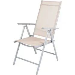 Garten Klappstuhl Hochlehner Alu Textilen Silbergrau/Beige - Gartenstuhl Hochlehner, 7-fach verstellbar und klappbar – ideal für Balkon und Terrasse, witterungsbeständig und pflegeleicht für unbeschwerte Outdoor-Momente.