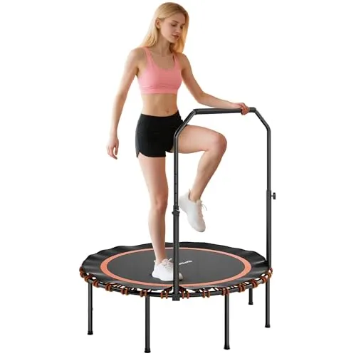 SPORTNOW Fitness Trampolin Ø114 cm klappbar Mini Trampoline mit 5 verstellbaren Handgriffstufen, leise Gummiseil, Trampolin für Erwachsene Trampoline für Indoor Outdoor Jumping