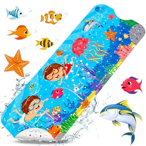 POWZOO Rutschfeste Badewannenmatte, rutschfeste Badematte für Kinder, rutschfeste Badewanne, 100 x 40 cm, mit 200 starken Saugnäpfen für Badewanne oder Dusche