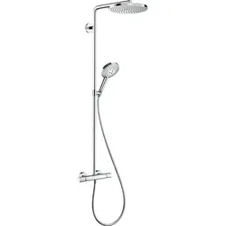 Hansgrohe Raindance Select S240 27633000 Showerpipe - Brausegarnituren mit 1jet PowderRain, schwenkbarem Brausearm und Thermostat für konstante Wassertemperatur – ideal für ein entspannendes Duscherlebnis.