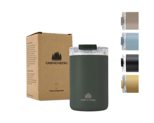 GRØNENBERG Thermobecher 350ml - 100% Auslaufsicher - Coffee to go Becher aus recyceltem Edelstahl, hält Getränke mindestens 4 Stunden warm und bietet eine rutschfeste Oberfläche für sicheren Halt.