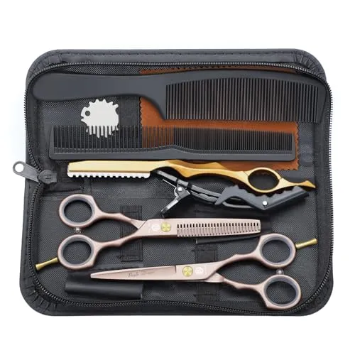 Purple Dragon Haarschere 5,5Zoll Profi Friseurschere Friseurscheren set perfekt Haarschnitt für Damen und Herren Sharfe Schere für Barbier/Friseur/Anfänger (Roségold)