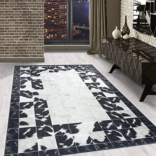 Carpetsale24 Waschbarer Kurzflor Teppich Creme 140x200 cm Patchwork Design mit Rutschfester Rückseite, Hautfreundlich & Pflegeleicht, Ideal für Wohnzimmer, Schlafzimmer, Flur & mehr