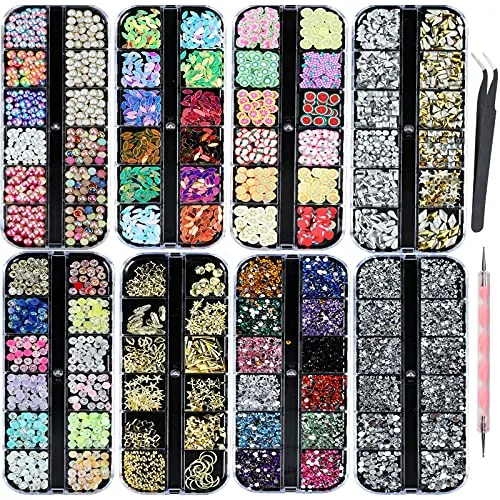 Schachteln Set mit Strasssteinen für Nägel Nail Art Strass – mehrfarbig, Obstscheiben, Kristalle, Perlen, Edelsteine, Schmuck, Pailetten, Kristalle, Perlen 8