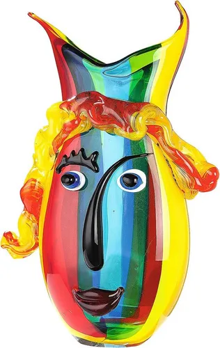 GILDE GLAS art Tischvase Rainbow - Vase aus handgefertigtem Glas, Höhe 37 cm, mit buntem Gesichtsmotiv – ein echter Blickfang für Ihr Zuhause!