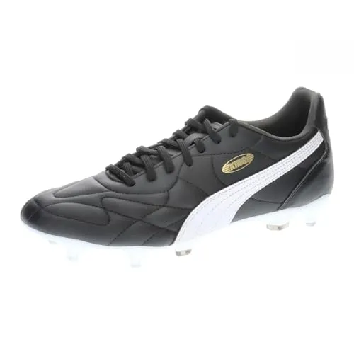 PUMA Unisex King Top Mxsg Fußballschuh - Schwarz Weiß Gold, 43 EU - Fußballschuhe mit synthetischem Obermaterial und leichter TPU-Außensohle, ideal für optimale Performance auf dem Platz.