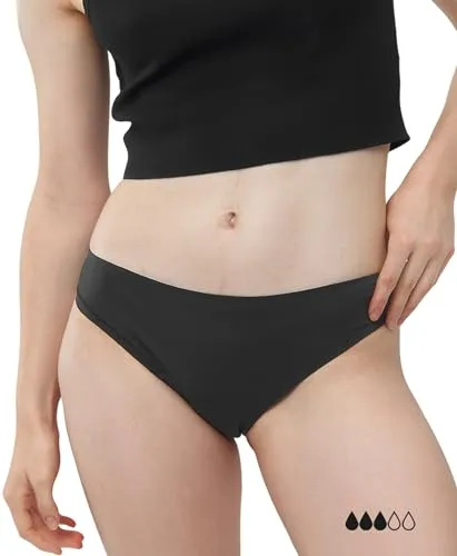 MyMonthlys Seamless Perioden Unterwäsche leichte bis mittlere Blutung/ersetzt bis zu 2-3 Tampons - Periodenslips Damen dünnste Einlage saugstark ohne Biozide - Schwarz L / 40
