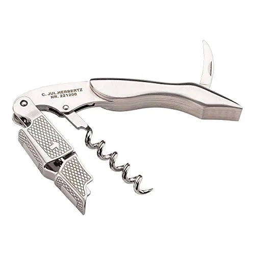 Herbertz, Sommelier-Messer, Kellnermesser, Länge Folienschneider: 3.8 cm, 221200, Korkenzieher, Kapselschneider, Kronkorkenöffner, 2-stufiger Push-Hebel, Edelstahlschalen