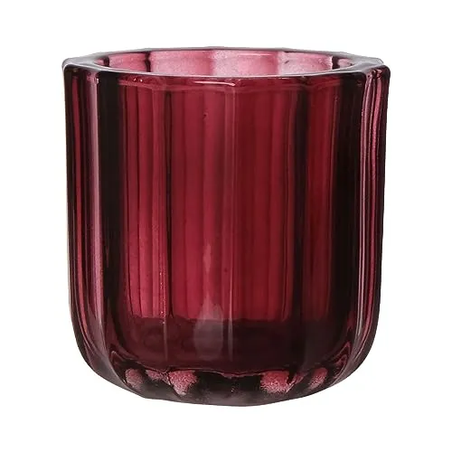 INNA-Glas Maxi Teelichtglas Kensie, breite Rillen, rotbraun-klar, 9,4 cm, Ø 9 cm - Kerzenglas