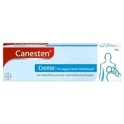Canesten 20 G - Creme gegen Pilzerkrankungen - Arzneimittel zur Behandlung von Haut- und Schleimhaut-Pilzinfektionen. Mit dem Wirkstoff Clotrimazol hilft es effektiv gegen Fußpilz, Candida und andere Mykosen.