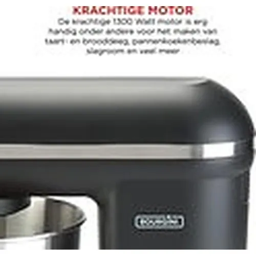 Bourgini Classic Kitchen Chef Schwarz - 6-Geschwindigkeits-Küchenmaschine, ideal zum einfachen Mixen von Teigen und Sahne mit rutschfesten Füßen und spülmaschinenfestem Zubehör