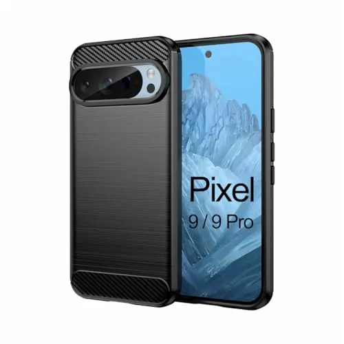 Carbon Handyhülle kompatibel mit Google Pixel 9/9 Pro | Smartphone Case aus TPU-Silikon | Schwarz
