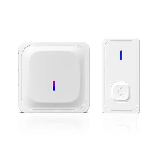 HBN Funkklingel Aussen Wasserdicht, Kabellose Türklingel Funk Set, große Reichweite Türklingel Kit mit 1 Plug-In-Empfänger & 1 Sender, 58 Melodien, 5 Lautstärkestufen doorbell Mit LED-Blitz, Weiß