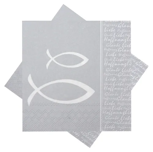 Servietten Glaube Fisch Silber Grau Tischdeko Kommunion Konfirmation 20 Stück