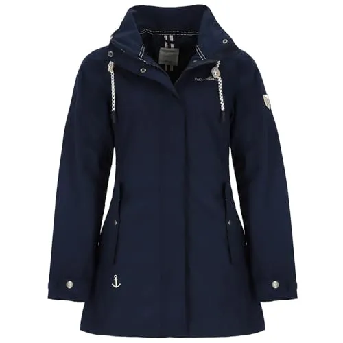 Dry Fashion Damen Funktionsmantel Leer mit abnehmbarer Kapuze - Taillierte Funktionsjacke wasserdicht und winddicht in Navy Größe 48