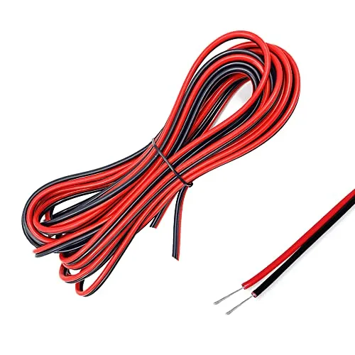 Sixfolo 15M 22AWG Kabel 2 Adrig Elektrischer Draht Kabel Rot Schwarz Verzinnter Kupferdraht Zwillingslitze Flexibler PVC LED Kabel für LED Streifen Leuchten Audio Lautsprecher-0.3mm²