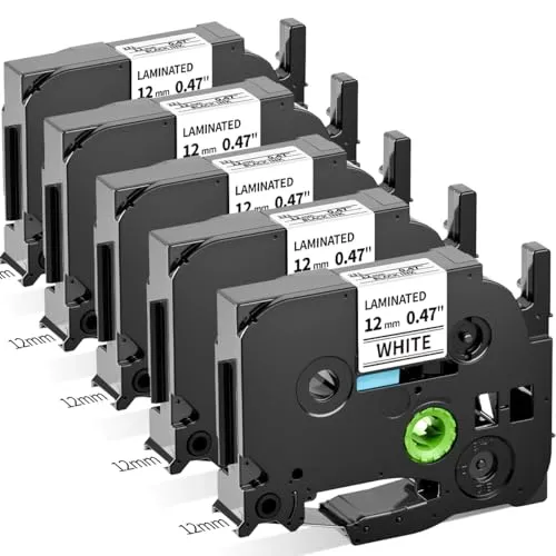 Oozmas TZ Tape 12mm 0.47 White kompatible mit Brother Ptouch Schriftband TZe-231 AZe-231, Laminated Tape 12mm kompatible mit Brother Ptouch H105 D210 D400 H110 H107B Cube Beschriftungsband, 5-Pack