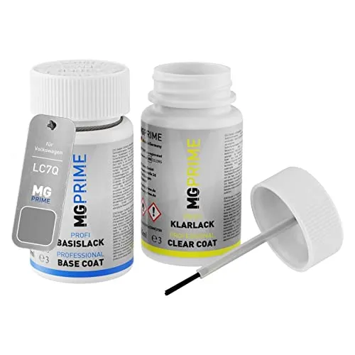 MG PRIME Autolack Lackstift Set für Volkswagen VW LC7Q / C7Q / B0 Delfingrau Metallic/Dolphin Grey Metallic Basislack Klarlack je 50ml