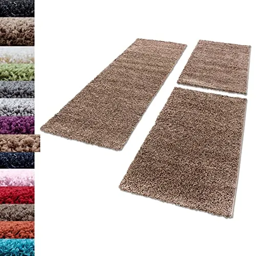 Carpettex Bettumrandung Schlafzimmer 3-teilig Shaggy Teppich - Teppich Läuferset für Schlafzimmer, hohe Strapazierfähigkeit und Pflegeleichtigkeit, ideal für Allergiker, geprüft nach Öko-Tex Standard 100.