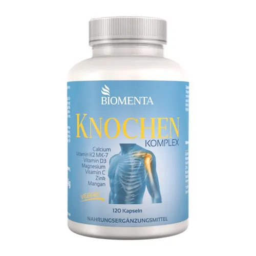 BIOMENTA Knochen Komplex - 120 Kapseln mit Calcium und Vitamin K2 - Mineralstoffe mit Calcium und Vitamin K2 zur Unterstützung der Knochengesundheit, ideal für eine ausgewogene Ernährung und einen aktiven Lebensstil.