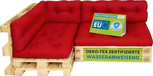 Pillows24 - Palettenkissen wasser- und UV-beständig - 6ER SET | Polster für Europaletten 120x80 - Palettenmöbel - Outdoor/Indoor, Rot