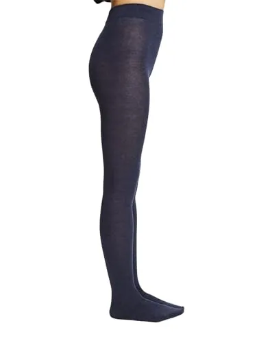 ESPRIT Damen Strumpfhose Plain W Ti - Blau Navy Melange 6127-O, 36-38 - Strumpfhosen für Damen aus wärmender Wolle und Baumwolle, feuchtigkeitsregulierend und ideal für kühlere Tage. Der druckfreie Komfortbund und die verstärkten Zonen sorgen für ein erstklassiges Tragegefühl.