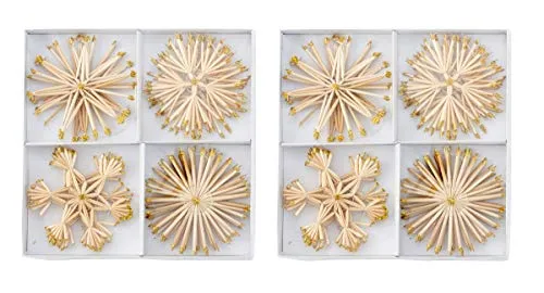 Geschenkestadl 24 Stück Strohsterne 10 cm Gold Glitzer Christbaumschmuck Stroh Sterne Natur