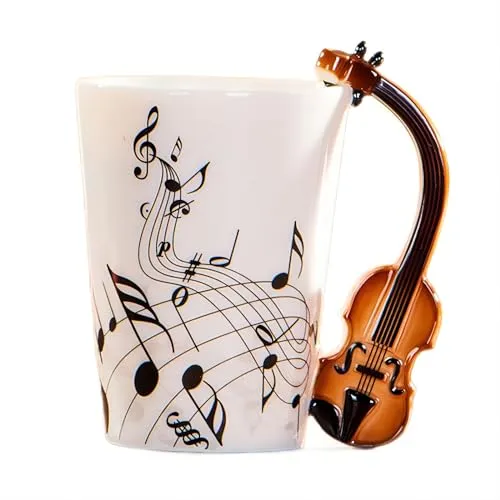 MBSM Kreative Musik-Tasse im Violinenstil mit Gitarre, Keramiktasse für Kaffee, Tee, Milch, Stabbecher mit Griff, Kaffeetassen, Geschenk (Violine)