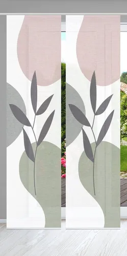 HOME in green Schiebegardine FRONDA, Paneelwagen (2 St) - Halbtransparente Gardine in grün-rosa, ideal als Sichtschutz und Raumteiler. Pflegeleichtes Polyester, flexibel einsetzbar und kürzbar.