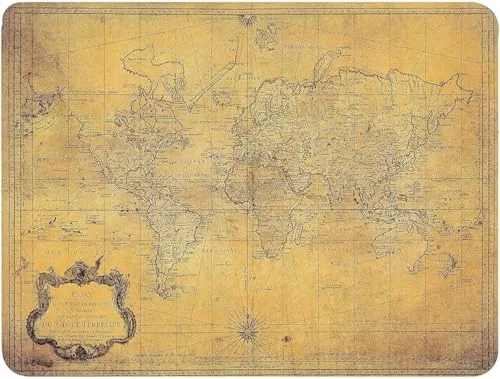 Silent Monsters Mauspad 240 x 200 mm Stoff Mousepad Weltkarte antik, rutschfest & leise, für Gaming Büro Office Homeoffice - 24 x 20 cm Mouse Pad Mat - Mausunterlage klein für alle Maus Arten