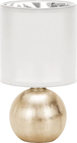 Moderne Nachttischlampe aus Keramik und Stoff in Gold-Weiß