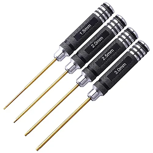 MMOBIEL Titan-Sechskant-Schraubendreher-Set, 4 Stück, für mehrachsige FPV-Renndrohne/Quadcopter/Hubschrauber/Automodelle – 1,5/2,0/2,5/3,0 mm